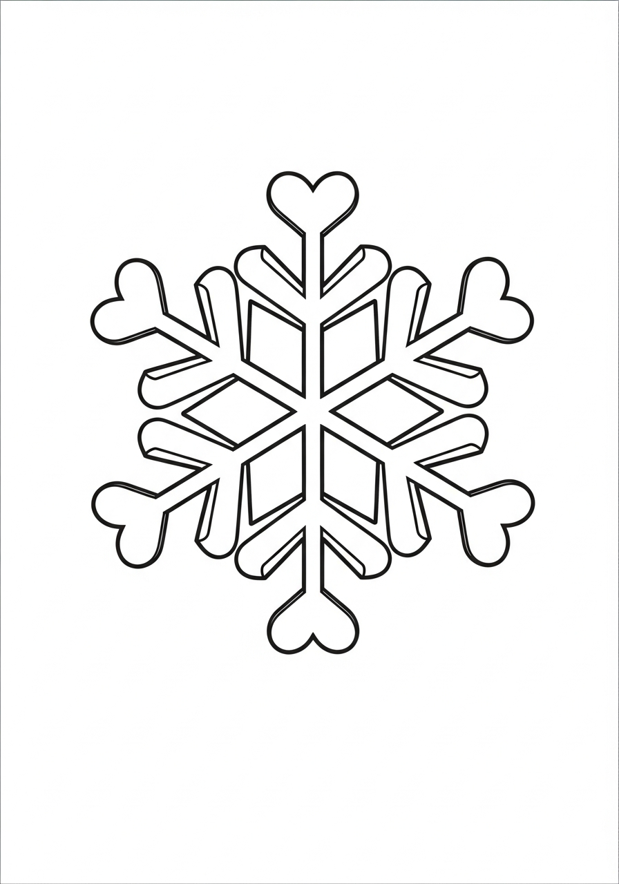 Lovely heart tipped snowflake design coloring page