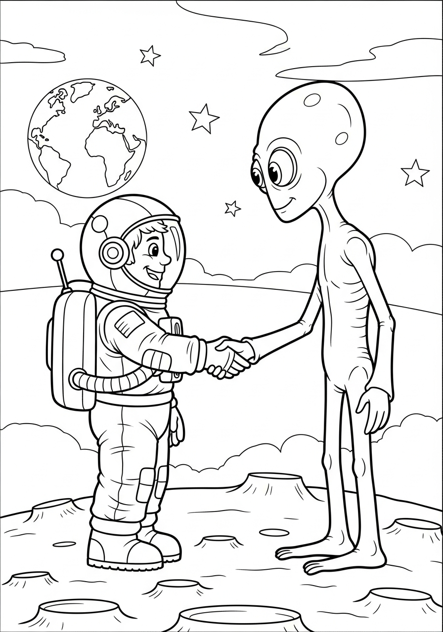 alien line art coloring page