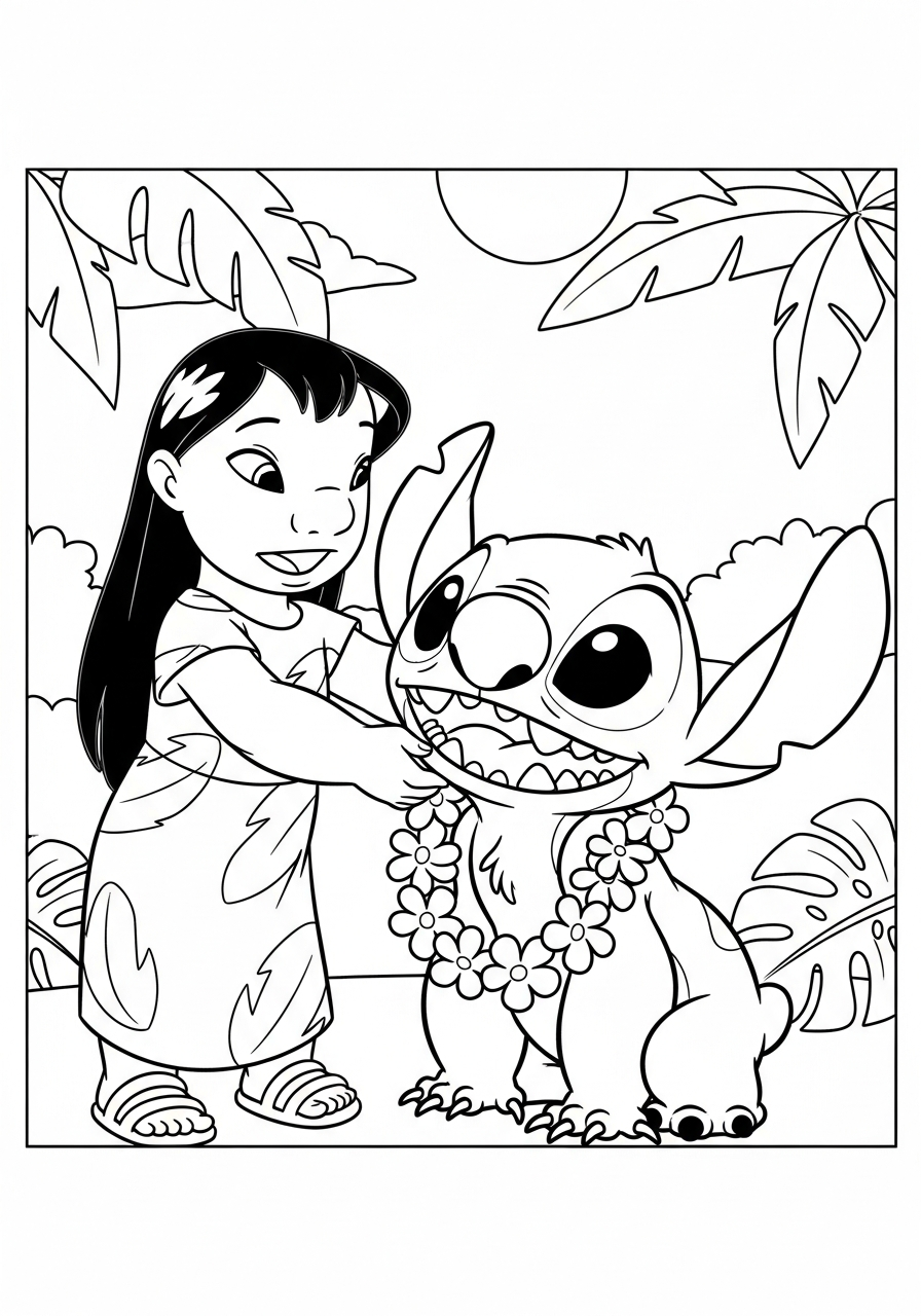 Lilo & Stitch line art coloring page