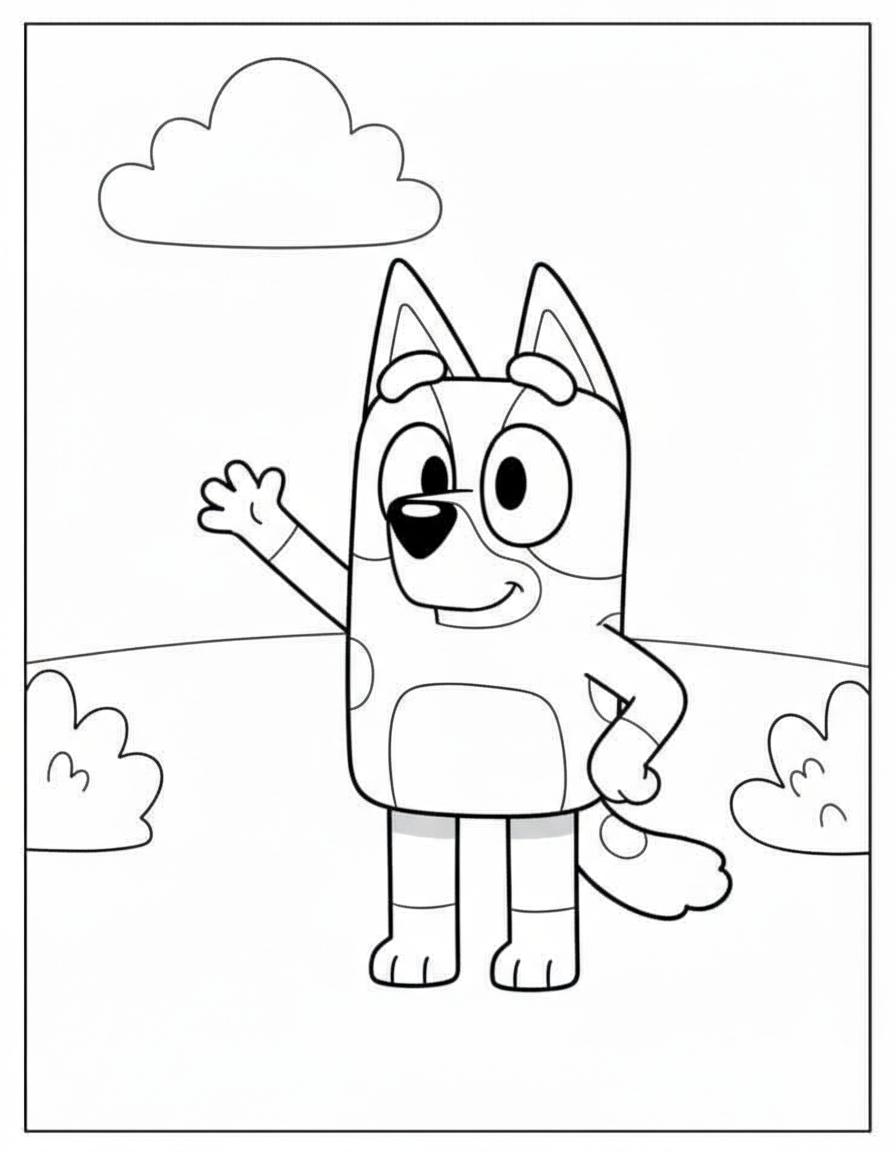 Bluey line art coloring page