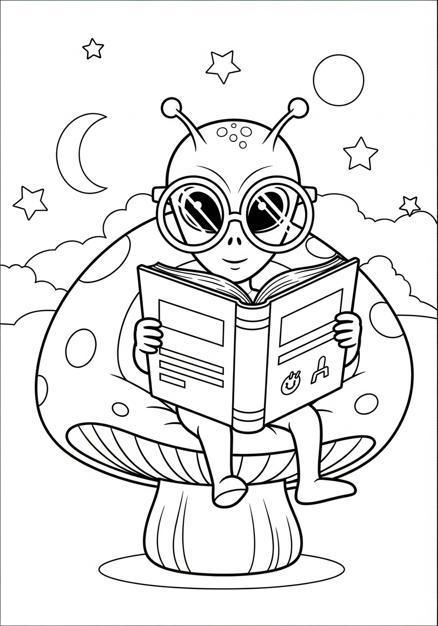 alien coloring page for kids