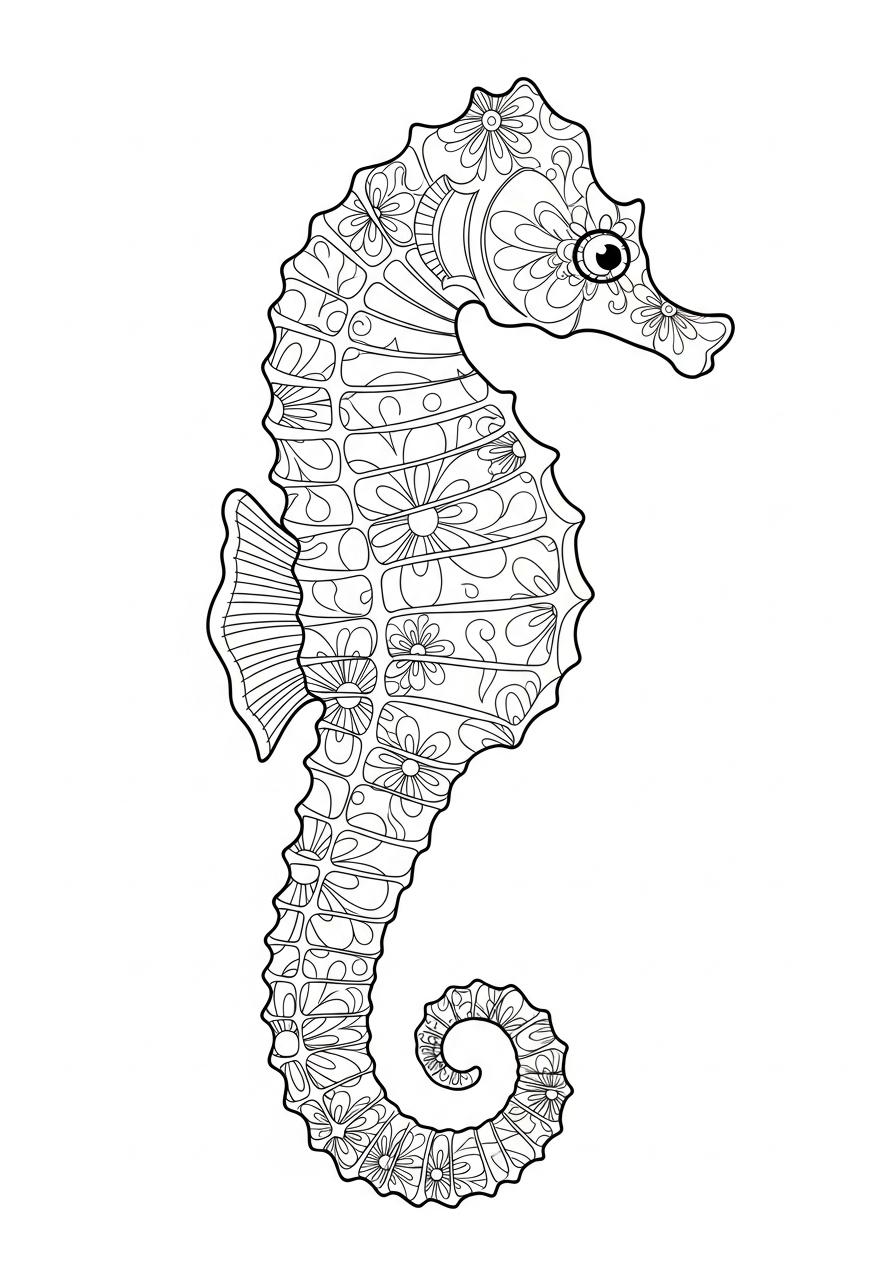 seahorse coloring page printable