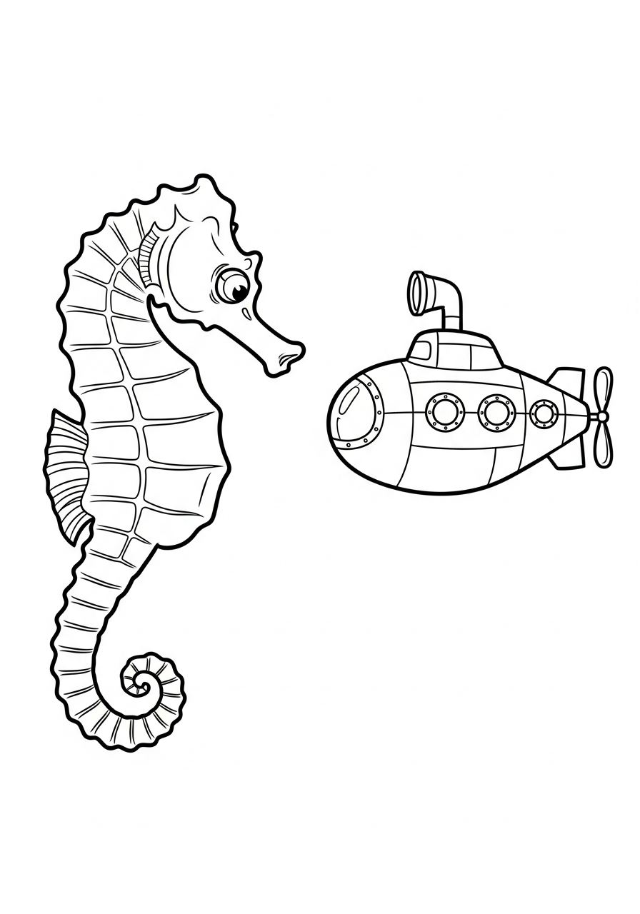 seahorse coloring illustrations